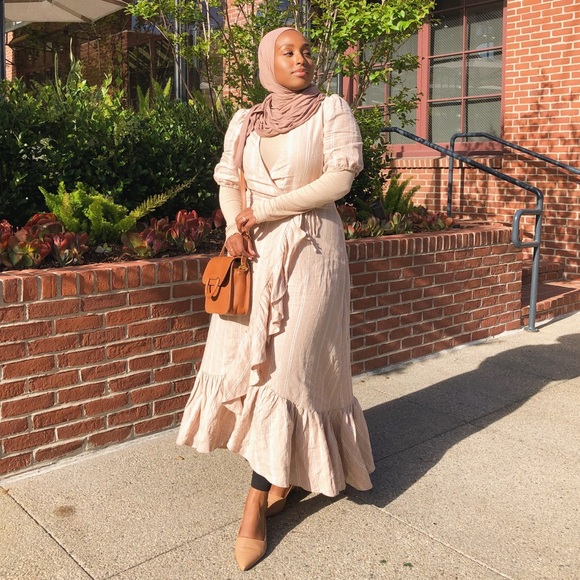 ruffled linen wrap midi dress